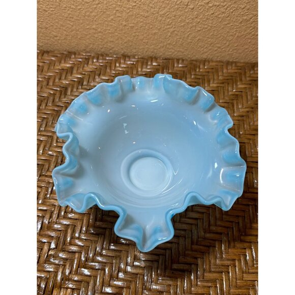 Fenton Ruffled Crimped Edge Art Glass Bowl Blue  7" Candy Dish - Picture 3 of 5